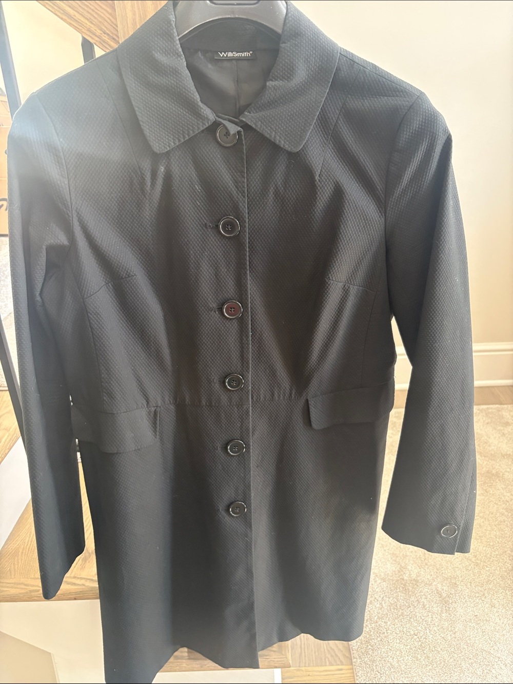 Willi Smith Black Textured Single-Breasted Trench Coat
